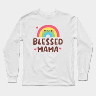 Blessed Mama, Cute Rainbow And Hearts Long Sleeve T-Shirt